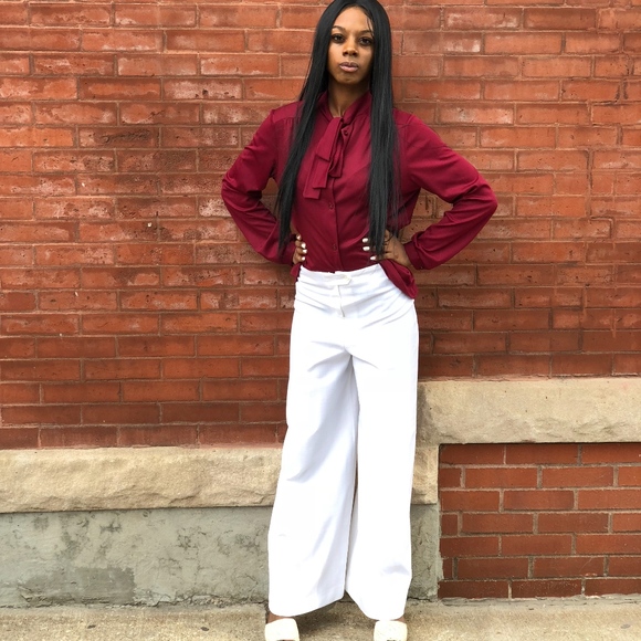 Vintage 1970's High Waisted White Flare Pants - Picture 3 of 6